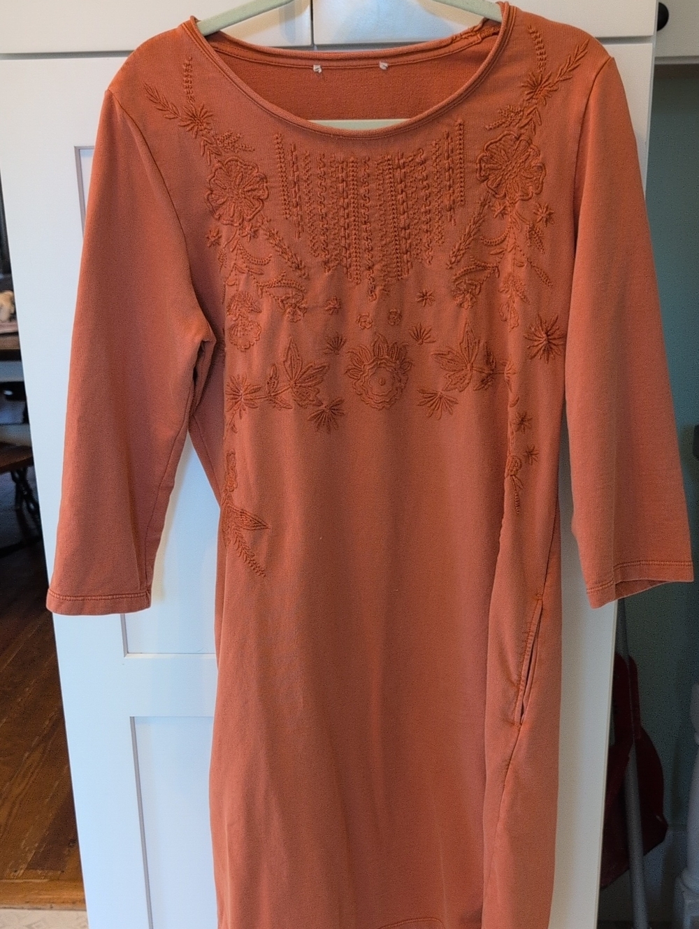 Coldwater Creek Embroidered Midi Dress in Rust Orange, See Measurements